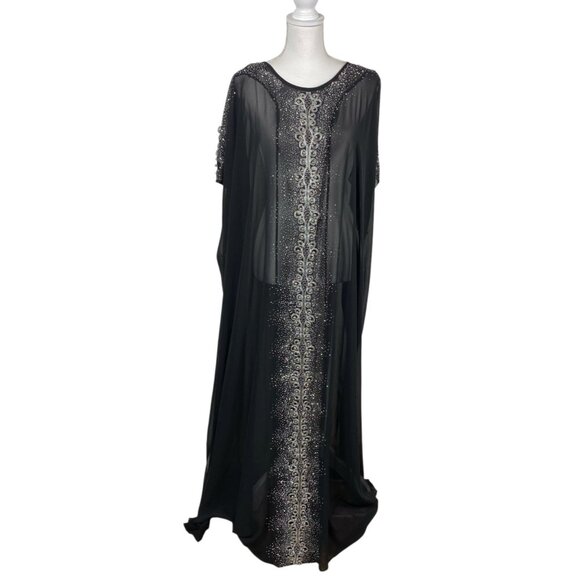 Le Mirage Kaftan Dress Cover Up Semi Sheer Embellished Black Sz 48/XXL Resort - Picture 1 of 14